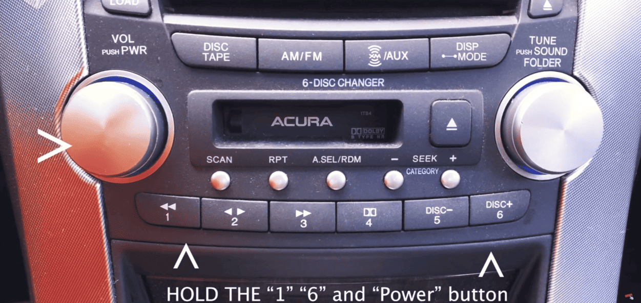 Honda radio serial number hold 1 and 6 buttons